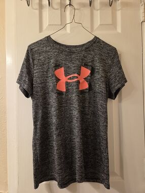 Under Armour Heathered Gray Tee with Coral Logo